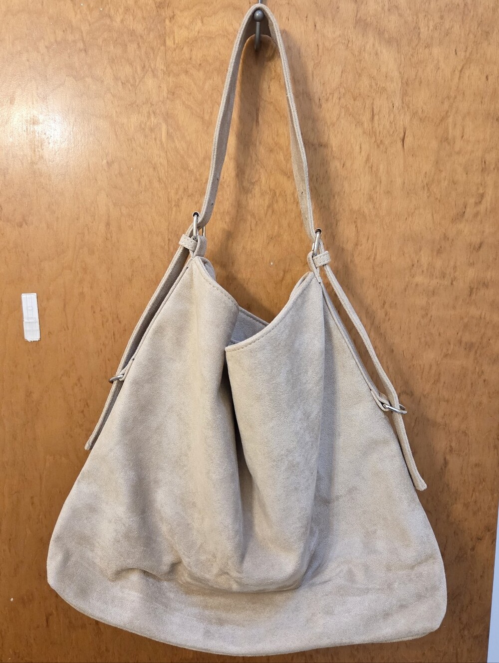 Francesca's Beige Large Faux Suede Shoulder Bag
